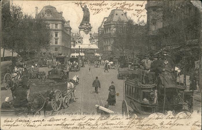 Paris Rue du Temple et Place de la Republique