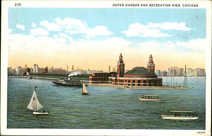 Chicago Illinois Outer Harbor and Recreation Pier Boat Steamer