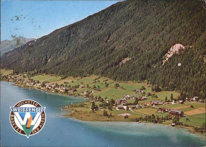 Neusach am Weissensee Hoechster Badesee der Alpen Fliegeraufnahme