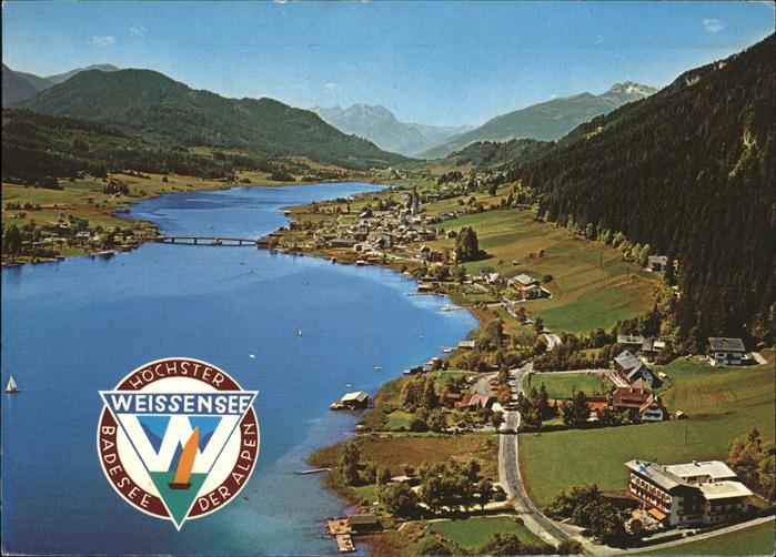 Weissensee Panorama Hoechster Badesee der Alpen Fliegeraufnahme