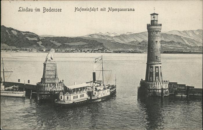 Leuchtturm Lighthouse Lindau im Bodensee Seitenraddampfer