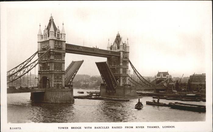 London Tower Bridge Bascules Raised from River Thames