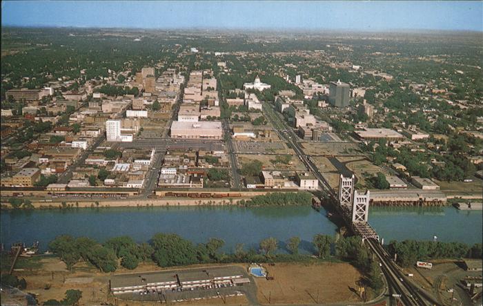 Sacramento California Tower Bridge State Capital aerial view