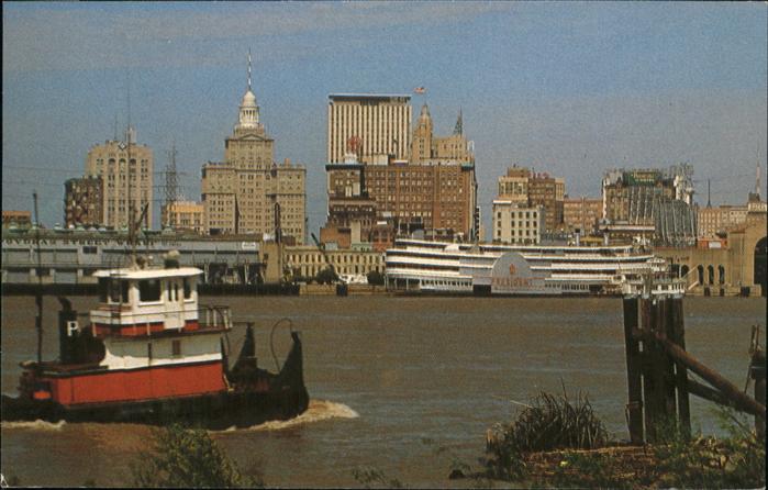 New Orleans Louisiana Skyline view across the Mississippi River Sightseeing Stea