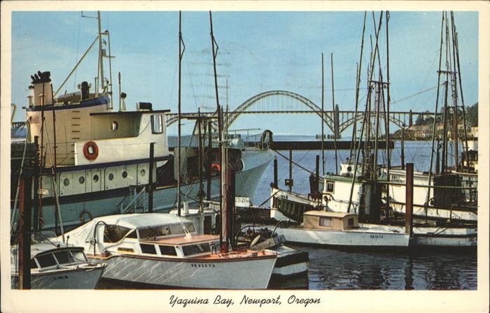 Newport Oregon Fishing fleet in Yaquina Bay Harbor Bridge