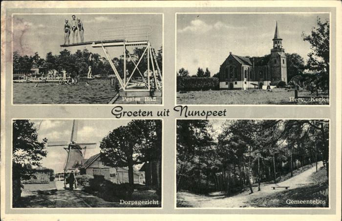 Niederlande Groeten uit Nunspeet mit Her.Kerk u.Pestes Bad