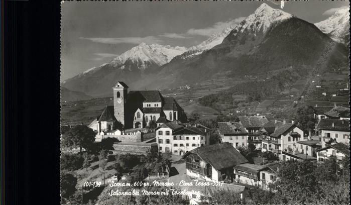 Scena Merano Ortsansicht mit Kirche Texelgruppe oetztaler Alpen Cima Tessa