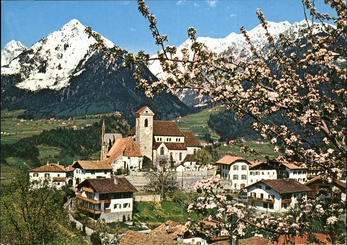 Schenna Meran Ortsansicht mit Alpenpanorama