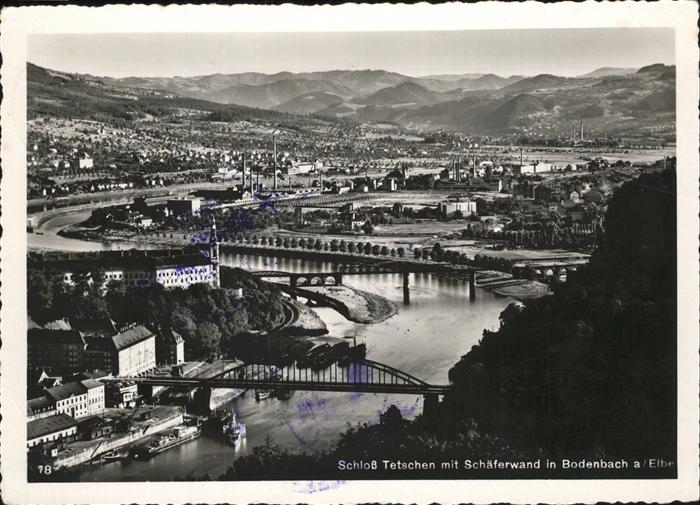 Tetschen-Bodenbach Boehmen Schloss Tetschen mit Schaeferwand Bruecken Elbe NZ3