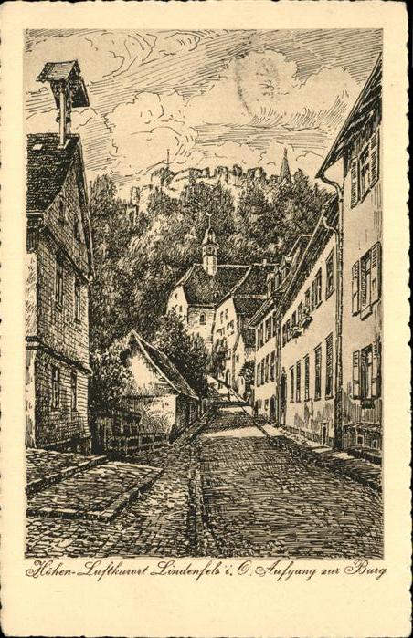 Lindenfels Odenwald Aufgang zur Burg Illustration