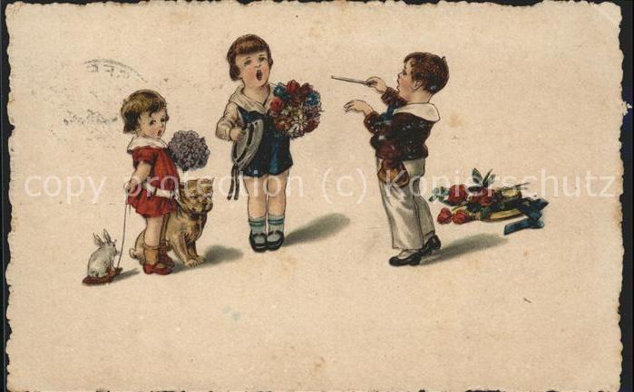 Hunde Kinder Hase Blumen singen