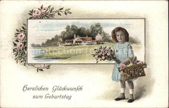 Geburtstag Kind Rosen Litho