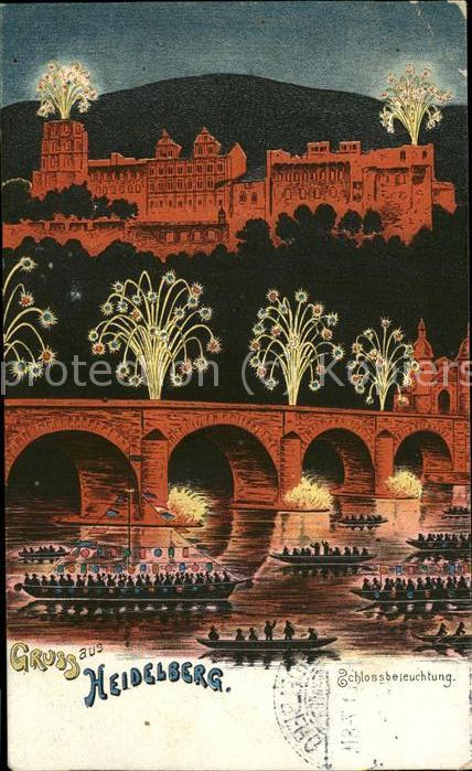 Heidelberg Neckar Schlossbeleuchtung Zeichnung