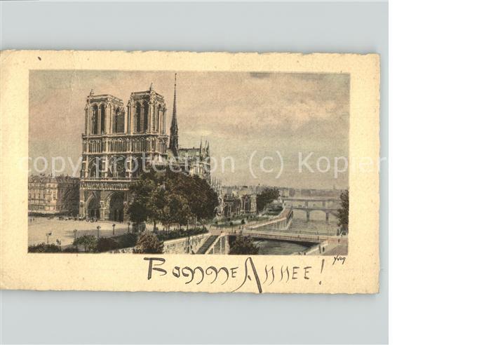 Paris Notre Dame Pont Bonne Annee Neujahrskar