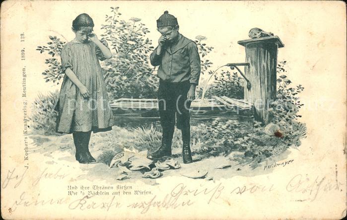 Kuenstlerkarte P. Widmayer Nr. 128 Kinder Brunnen