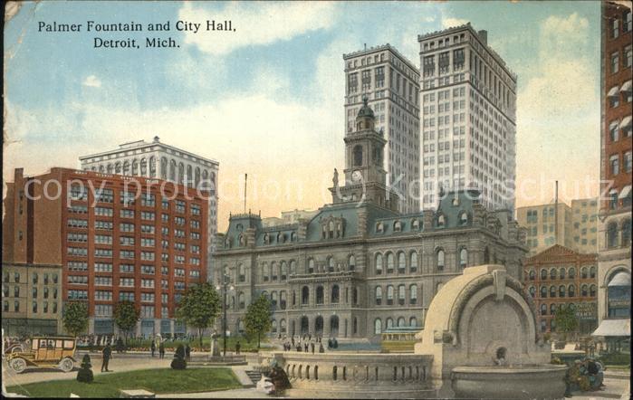 Detroit Michigan Palmer Fountain and City Hall