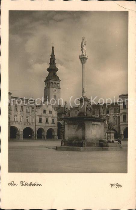 Neutitschein Novy Jicin Masarykplatz mit Pestsaeule u.Bauernbrunnen