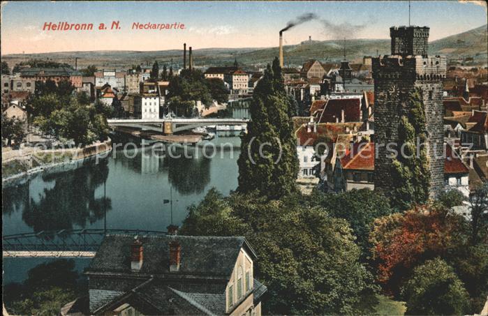 Heilbronn Neckar Panorama mit Bollwerksturm Feldpost