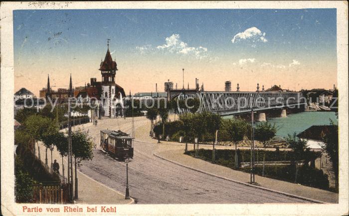 Kehl Rhein Teilansicht mit Rheinbruecke Strassenbahn