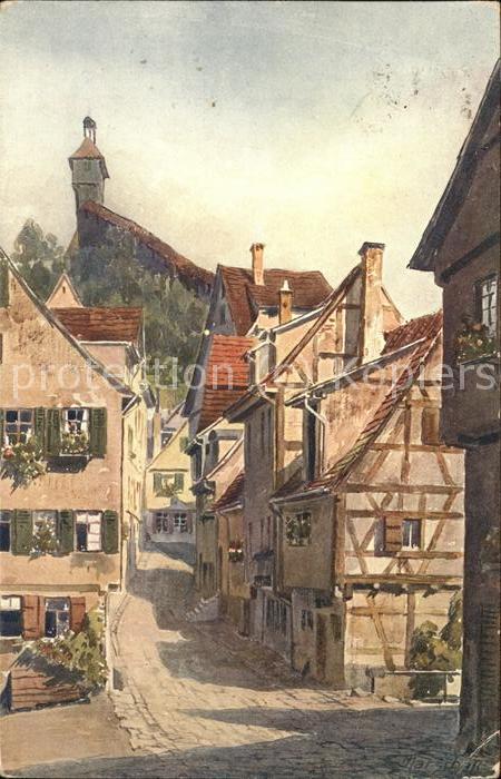 Esslingen Neckar Geiselgasse mit Hochwacht Kuenstlerkarte