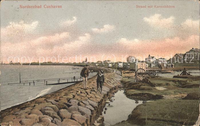 Cuxhaven Nordseebad Strand mit Karrenbaedern