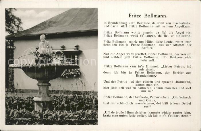 Liederkarte Fritze Bollmann Denkmal Brandenburg-Hav
