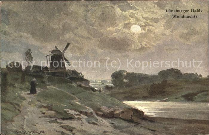 Windmuehle Lünebburger Heide Mondnacht Künstlerkar