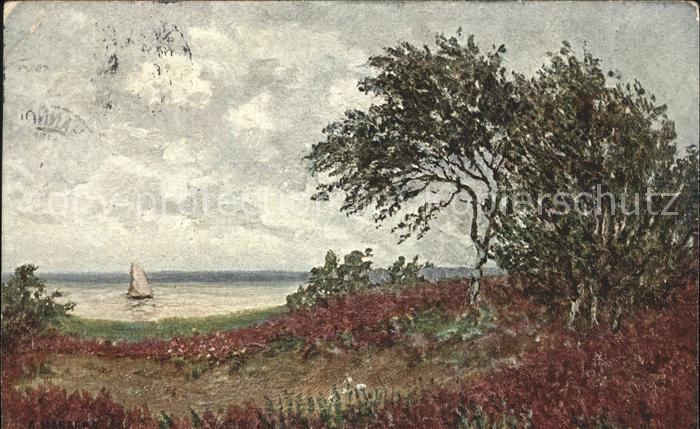 Kuenstlerkarte Segelboot Bäume