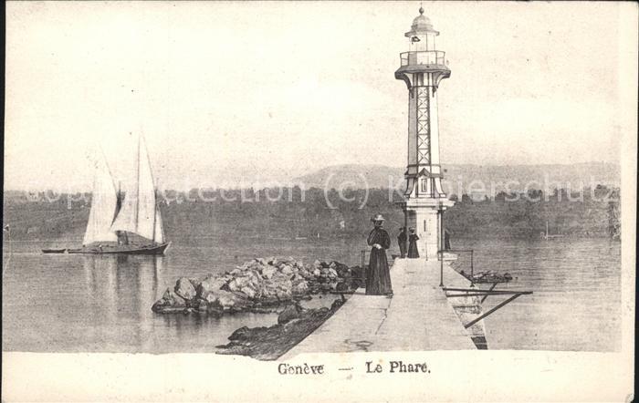 Leuchtturm Lighthouse Geneve Segelboot