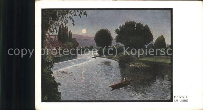 Kuenstlerkarte Litho Prentzel am Wehr Feldpost