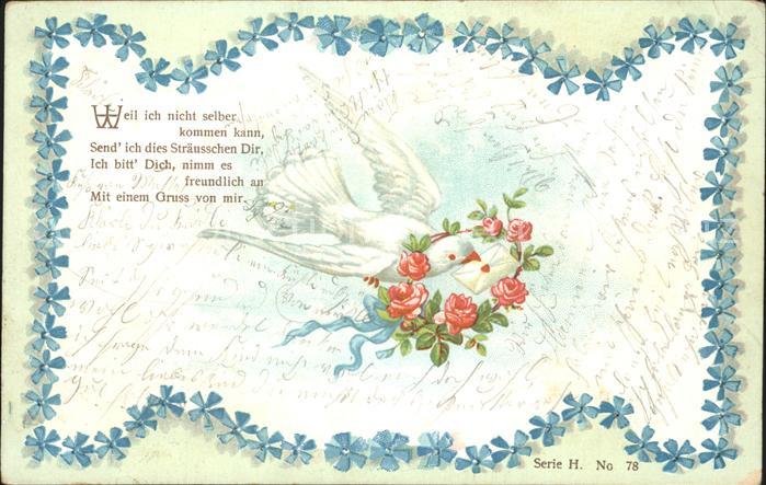 Brieftaube Carrier Pigeon voyageur Blumengruss Rosen Gedicht