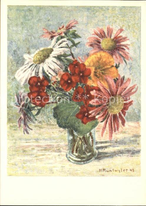 Kuenstlerkarte H. Muntwyler Sommerstrauss Blumen