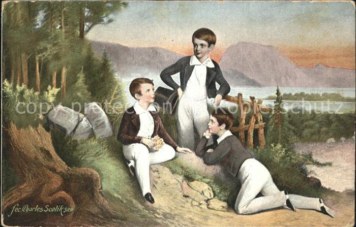 Kuenstlerkarte Fec. Charles Scoliksen Kinder Zylinder