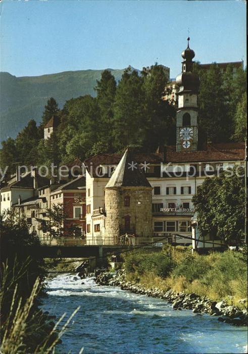 Bruneck Partie am Fluss Turm Kirche