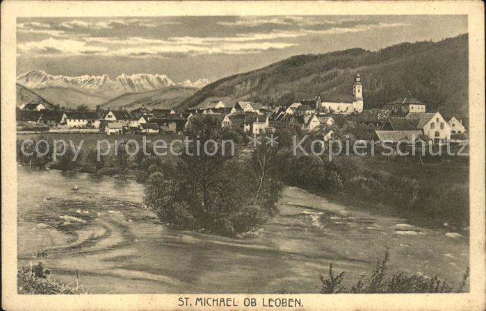 St Michael Obersteiermark Partie am Fluss Gesamtansicht mit Alpenpanorama