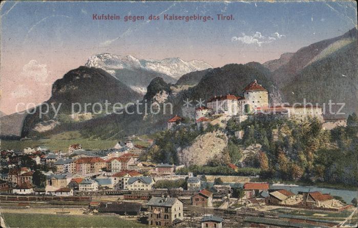 Kufstein Tirol Blick gegen das Kaisergebirge Festung Bahnhof Eisenbahn