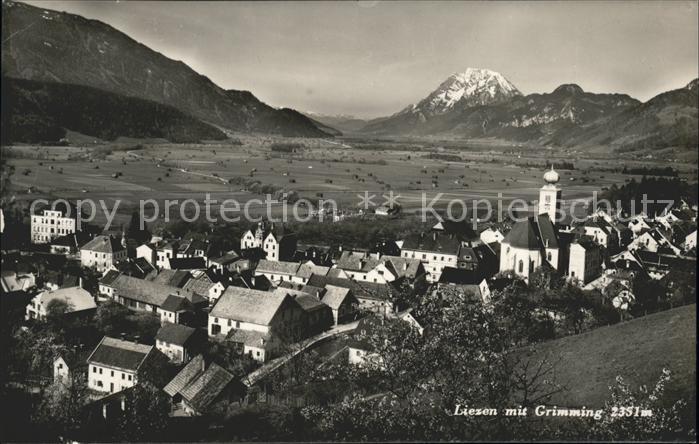 Liezen Steiermark Ortsansicht mit Kirche Grimming Dachsteingebirge NZ3
