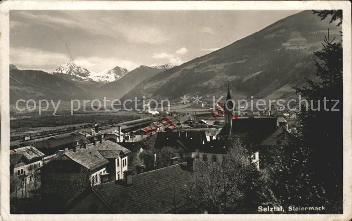 Selzthal Ortsansicht mit Kirche Alpenpanorama Eisenbahn