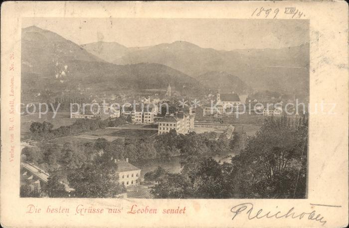 Leoben Blick ueber die Stadt Mur Bruecke
