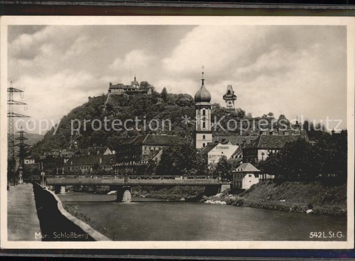 Graz Steiermark Partie an der Mur Brücke Schlossberg Uh