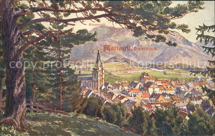 Mariazell Steiermark Ortsansicht mit Kirche Sauwand Künstler