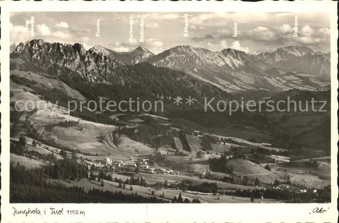 Jungholz Tirol Gesamtansicht mit Alpenpanorama Deutsches Zoll- und Wirtschaftsge