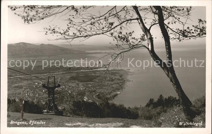 Bregenz Vorarlberg Blick vom Pfaender auf Bodensee Rhein- und Achmuendung Bergba
