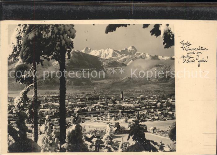 Villach Kaernten Panorama mit Mangart Julische Alpen Neujahrskarte