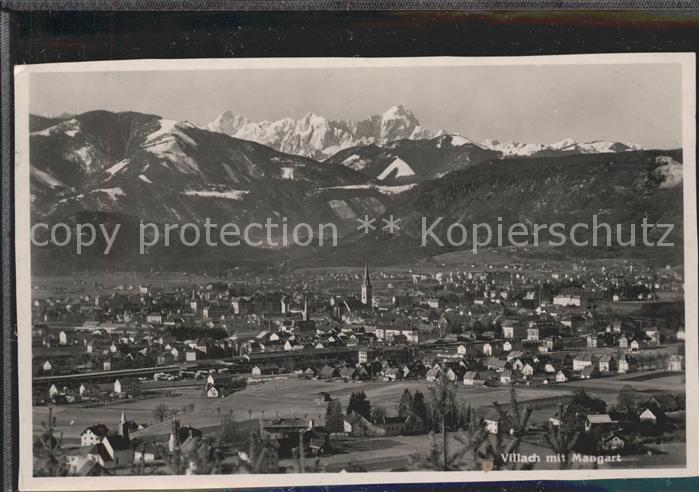 Villach Kaernten Panorama mit Mangart Julische Alpen