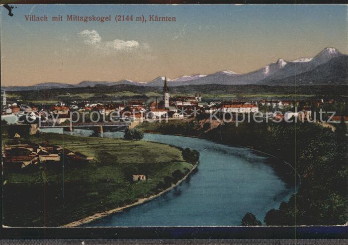 Villach Kaernten Partie an der Drau Bruecke mit Mittagskogel Karawanken
