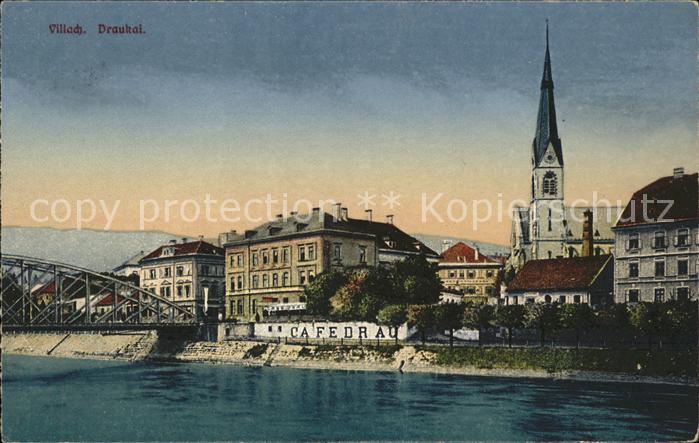 Villach Kaernten Draukai Brücke Cafe Kirche