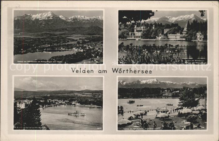 Velden Woerthersee Totalansicht mit Mittagskogel Schlosshotel Bucht Strandbad Bu