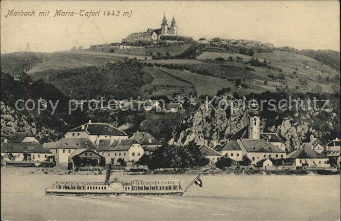 Maria Taferl Ortsansicht mit Burg und Donau Dampfsch