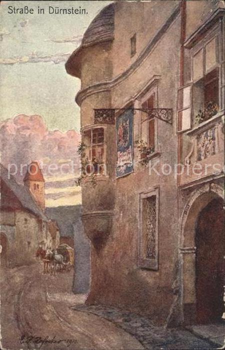 Duernstein Wachau Strassenpartie Künstlerkarte